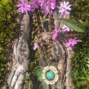 Turquoise, with freshwater pearls, artisan made